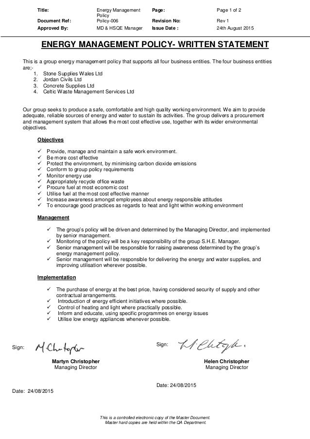 Concrete Supplies (energy management policy) Policy 006 rev 1
