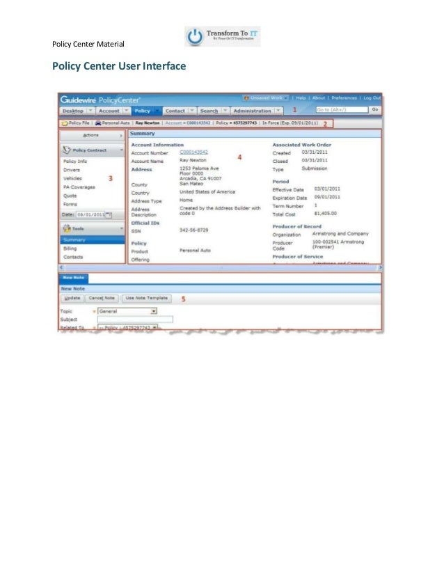 guidewire policy center