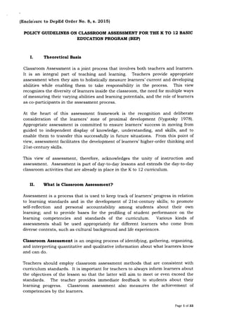 Policy Guidelines on Classroom Assessment for the K to 12 Basic ...