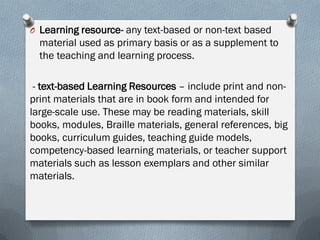 Learning Resources Library Examples Topics Policy on school library establishment, improvement, | PDF
