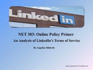 An Analysis of LinkedIn’s Terms of Service
By Angeline Hildreth
Image uploaded from LinkedIn.com
NET 303: Online Policy Primer
 