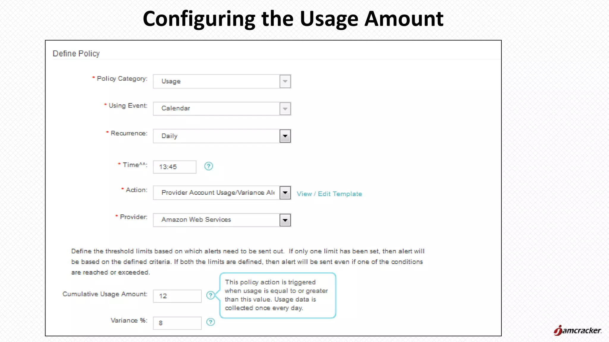 Configuring the Usage Amount