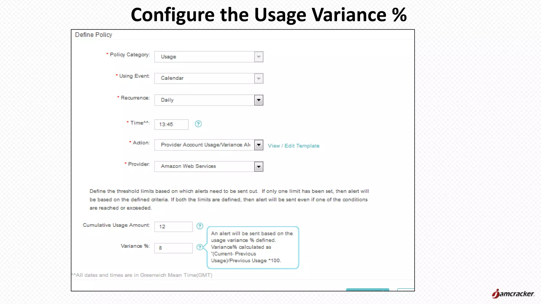 Configure the Usage Variance %