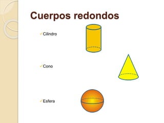 Cuerpos redondos
Cilindro
Cono
Esfera
 