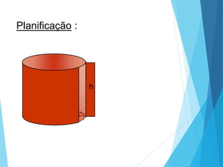 Planificação :
R
x
h
MATEMÁTICA, Ensino Médio, 3° ano
Volume do cilindro.
 