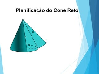 MATEMÁTICA, Ensino Médio, 3° ano
Volume do cone.
R
x
h
g
Planificação do Cone Reto
 