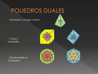 Tetraedro consigo mismo




Cubo y
octaedro




Dodecaedro e
icosaedro
 