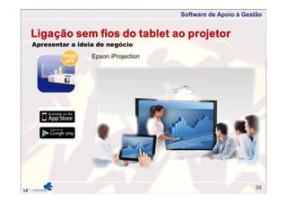 Software de Apoio à Gestão
Ligação sem fios do tablet ao projetor
Epson iProjection
Apresentar a ideia de negócio
38
 