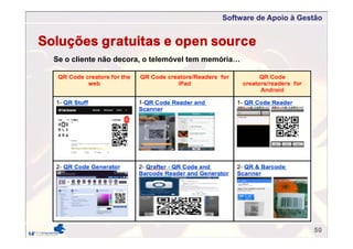 Software de Apoio à Gestão
50
Soluções gratuitas e open source
Se o cliente não decora, o telemóvel tem memória…
 