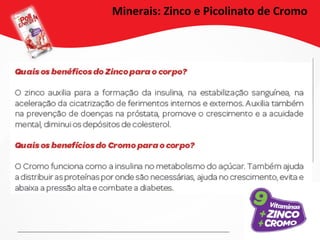 Minerais: Zinco e Picolinato de Cromo
 
