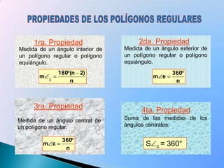 Punto cualquiera deun lado4132SEPTIMA PROPIEDADAl unir un punto de un lado con los vértices opuestos se obtiene (n-1) triángulosEjemplo:Ns. = ( n – 1 ) = 5 - 1 = 4triángulos