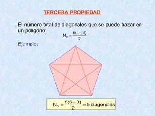 TERCERA PROPIEDAD El número total de diagonales que se puede trazar en un polígono: Ejemplo: 