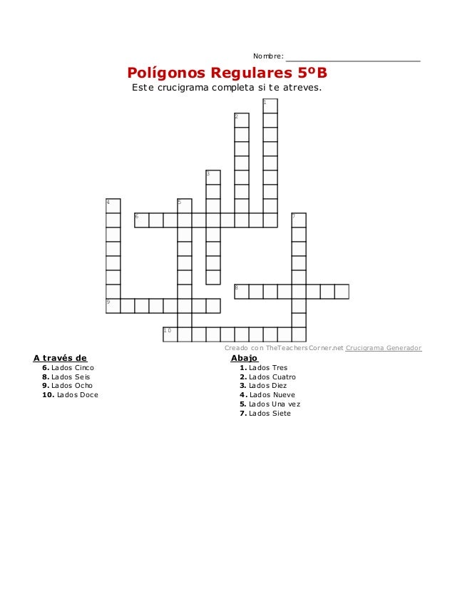 Crucigrama Poligonos Regulares 5ºb