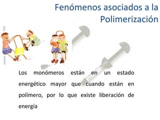 Fenómenos asociados a la Polimerización Los monómeros están en un estado energético mayor que cuando están en polímero, por lo que existe liberación de energía 