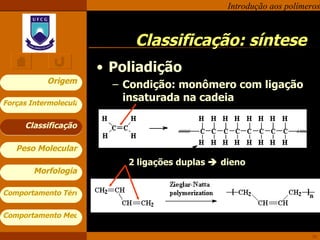 Poliadição Condição: monômero com ligação insaturada na cadeia Classificação: síntese Classificação 2 ligações duplas    dieno 
