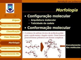 Morfologia Configuração molecular Arquitetura molecular Taticidade da cadeia Conformação molecular Morfologia Enovelamento das moléculas 