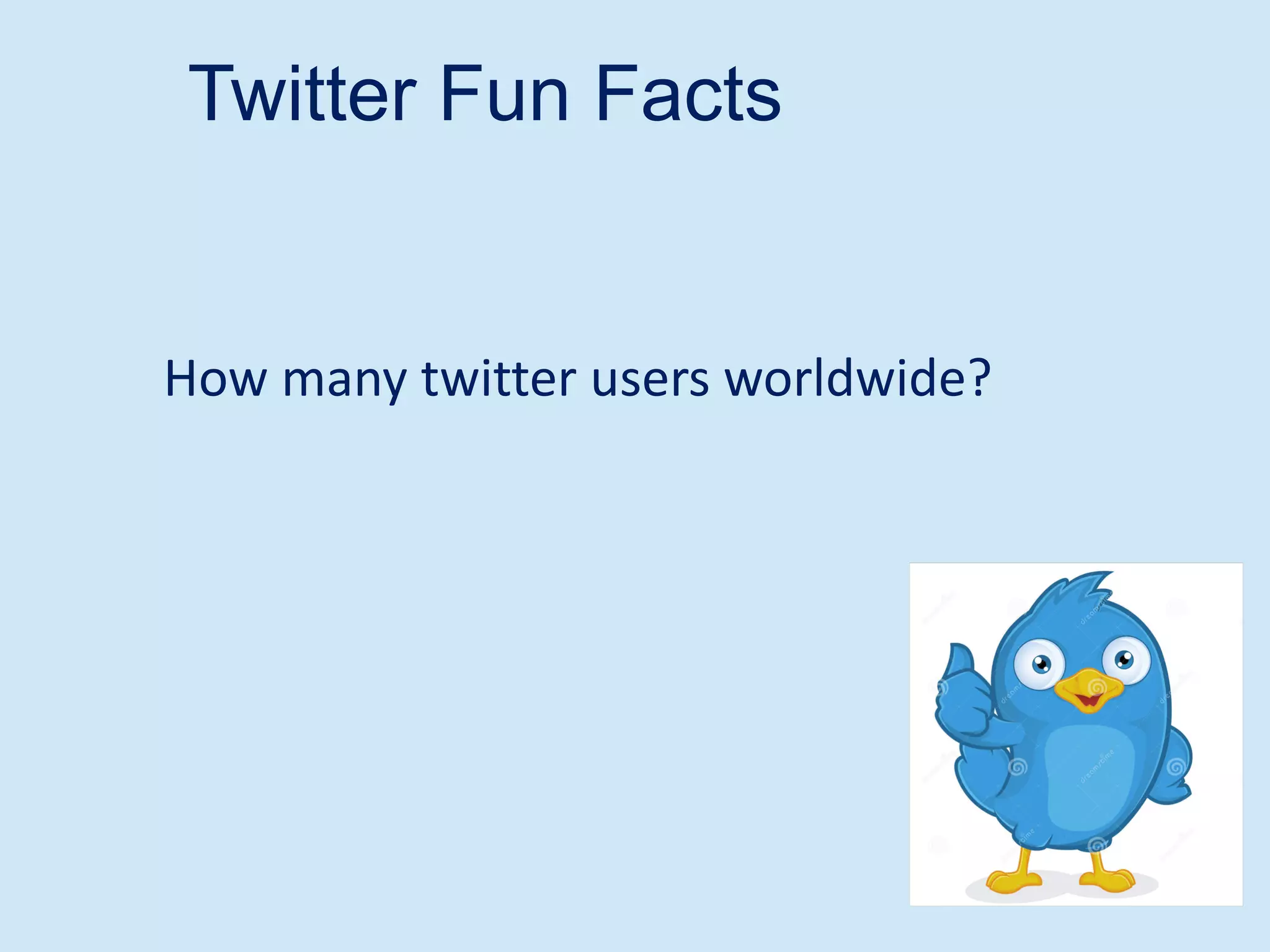 Twitter Fun Facts
How many twitter users worldwide?
 