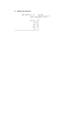 d. Adición de términos.
 