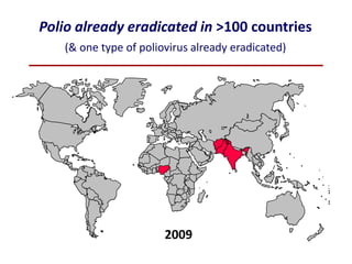 Polio already eradicated in >100 countries
(& one type of poliovirus already eradicated)
19882009
 