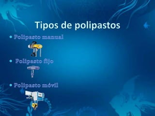 Tipos de polipastos Polipasto manual Polipasto fijoPolipasto móvil