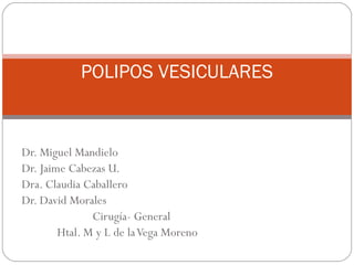 Dr. Miguel Mandielo Dr. Jaime Cabezas U. Dra. Claudia Caballero Dr. David Morales Cirugía- General Htal. M y L de la Vega Moreno POLIPOS VESICULARES 