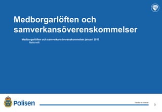 3
2017-02-21
Medborgarlöften och
samverkansöverenskommelser
Medborgarlöften och samverkansöverenskommelser januari 2017
Nationellt
Tillbaka till innehåll
 