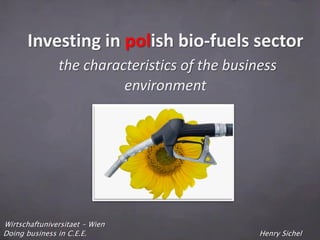 Investing in polish bio-fuels sector
               the characteristics of the business
                         environment




Wirtschaftuniversitaet - Wien
Doing business in C.E.E.                       Henry Sichel
 