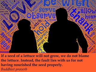 If a seed of a lettuce will not grow, we do not blame
the lettuce. Instead, the fault lies with us for not
having nourishe...