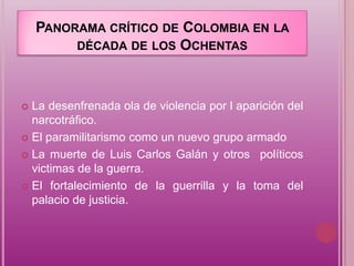Vida y Muerte de Jorge Eliecer GaitánFue político, alcalde, ministro, abogado, congresista y candidato del partido liberal a la Presidencia de la República para el periodo 1946-1950 ; Hijo de la profesora Manuela Ayala y el librero Eliecer Gaitán Otálora, en 1920 inicia estudios superiores en la Universidad Nacional de Colombia donde se titula como Doctor en Derecho y Ciencias Políticas el 29 de octubre de 1924 con la tesis titulada "Las Ideas Socialistas en Colombia“. En 1933 fundó el movimiento político Unión Nacional Izquierdista Revolucionaria desde donde planteó la necesidad de una reforma agraria.La trágica muerte de Gaitán, acaecida el 9 de abril de 1948, provocó una violenta reacción popular y represión gubernamental conocida como El Bogotazo que destruyó varias edificaciones del centro de Bogotá. El aparente asesino, identificado posteriormente como Juan Roa Sierra, fue linchado y arrastrado por la carrera séptima hasta la Plaza de Bolívar.
