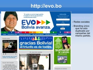 http://evo.bo http://www.Evo.bo - Redes sociales - Branding único que ha sido duplicado por campañas del mismo partido. 