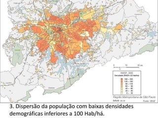 3. Dispersão da população com baixas densidades
demográficas inferiores a 100 Hab/há.
 