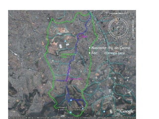 PARQUE LINEAR RIO VERDE
Sub-bacia do Rio
Verde
Fase 1
Proposta p/ Fase 2
• Nascente: Pq. do Carmo
• Foz: córrego Jacú
 