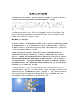 Political Activities Examples POLITICS ACTIVITIES | POLITICS | RTF