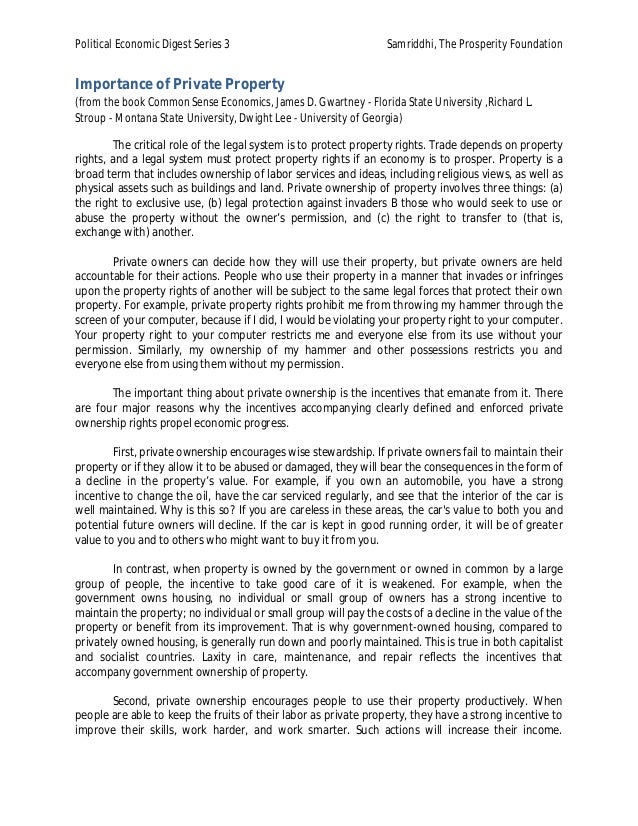 Private Property Rights Political Economic Digest Series 3