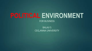 POLITICAL ENVIRONMENT
FOR BUSINESS
BALAJI S
CEG,ANNA UNIVERSITY
 