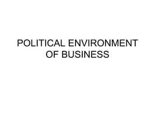 POLITICAL ENVIRONMENT
OF BUSINESS
 