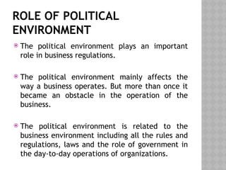 Political environment and relationship between government and business ...