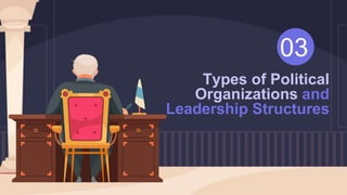 Types of Political Organizations
and Leadership Structures
Anthropologists define political organizations as "the
groups w...