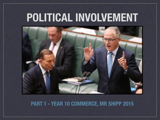POLITICAL INVOLVEMENT
PART 1 - YEAR 10 COMMERCE, MR SHIPP 2015
 