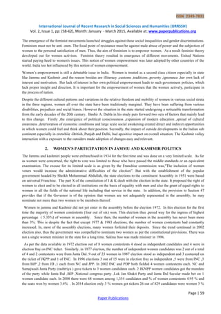 Political Participation and Representation of Women in Jammu and ...