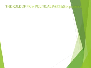 THE ROLE OF PR in POLITICAL PARTIES in pakistan
 