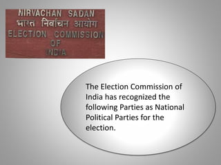 The Election Commission of
India has recognized the
following Parties as National
Political Parties for the
election.
 