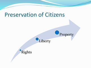 Preservation of Citizens
Rights
Liberty
Property
 
