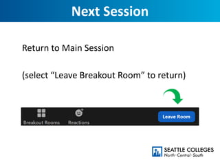 Next Session
Return to Main Session
(select “Leave Breakout Room” to return)
 
