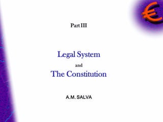 Part III




 Legal System
       and

The Constitution

    A.M. SALVA
 