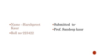 Name –Harshpreet
Kaur
Roll no-223422
Submitted to-
Prof. Sandeep kaur
 
