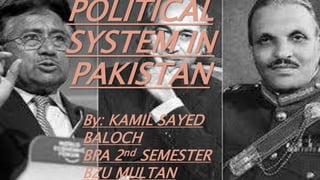 POLITICAL
SYSTEM IN
PAKISTAN
By: KAMIL SAYED
BALOCH
BPA 2nd SEMESTER
BZU MULTAN
 