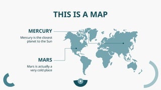 THIS IS A MAP
MERCURY
Mars is actually a
very cold place
Mercury is the closest
planet to the Sun
MARS
 