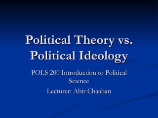 Political Theory vs. Political Ideology POLS 200 Introduction to Political Science Lecturer: Abir Chaaban 