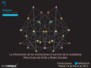 La información de las instituciones al servicio de la ciudadanía
            Mesa Guías de Estilo y Redes Sociales

                                          Cristina Juesas    @Maripuchi
                                           Madrid, 14 de Marzo de 2013
 